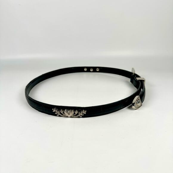 Unbranded Women's Black Western Boho Silver Rectangle Buckle Hearts Skinny Belt - Picture 5 of 6